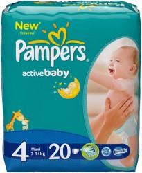 Подгузники, Pampers (Памперс) 7-14 кг р. 4 №20 актив беби макси